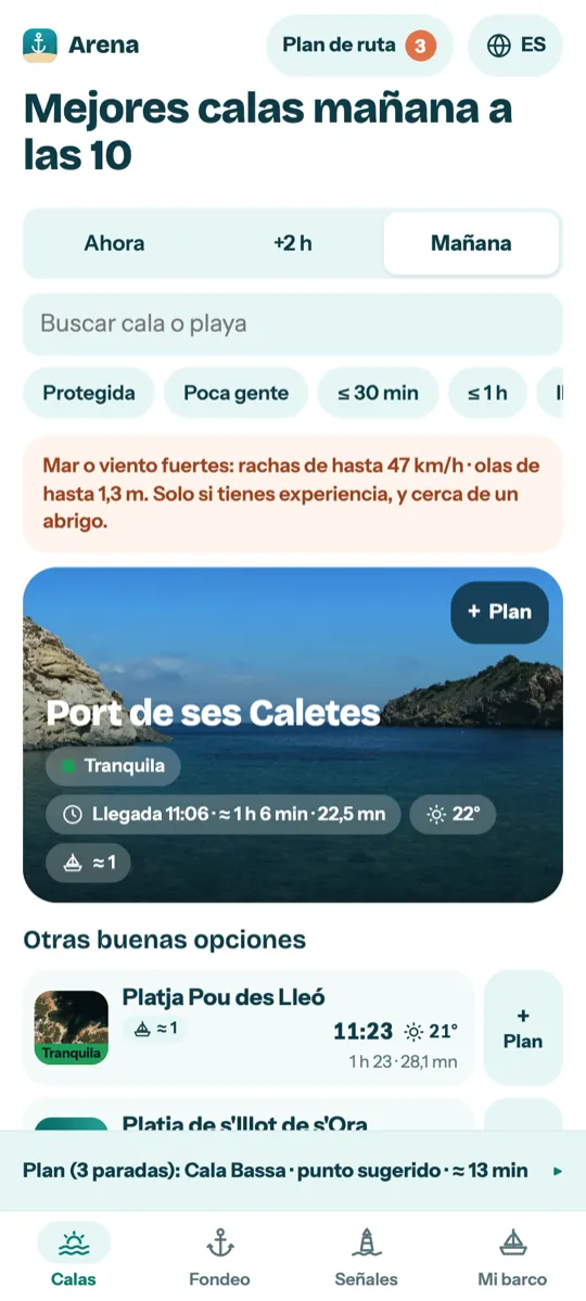 Captura de Arena: las mejores calas para mañana a las 10, con el aviso de viento y mar y la hora de llegada a cada una